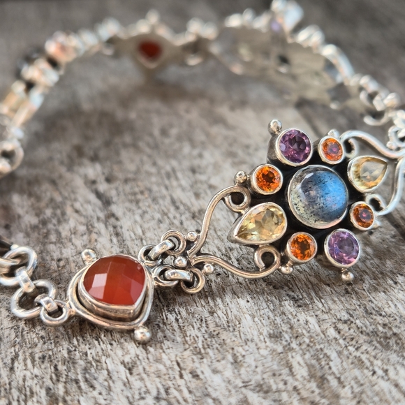 Nicky Butler 925 Sterling Silver Carnelian Labradorite Designer NB Bracelet 8"✨️ - Picture 6 of 16